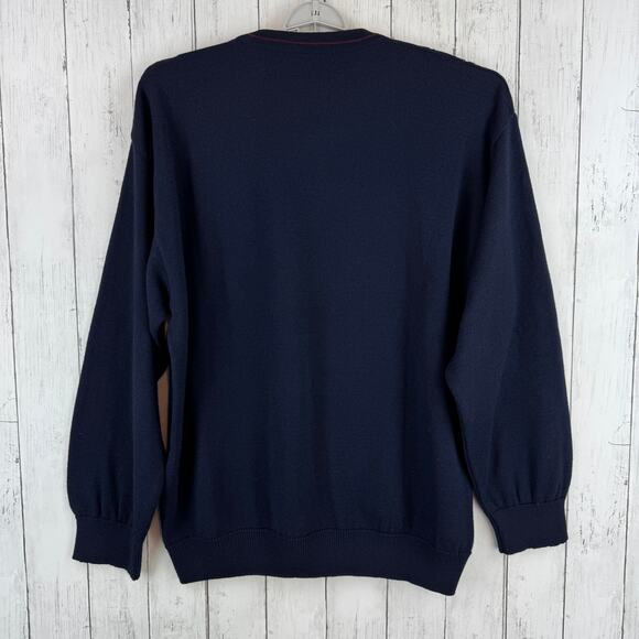 VTG Norm Thompson Dark Navy Geometric Wool-Blend Sweater Canada Size XL - Picture 7 of 11